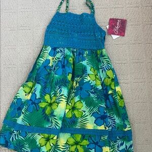 Bloom Blue and Green Floral Kids Casual Dress